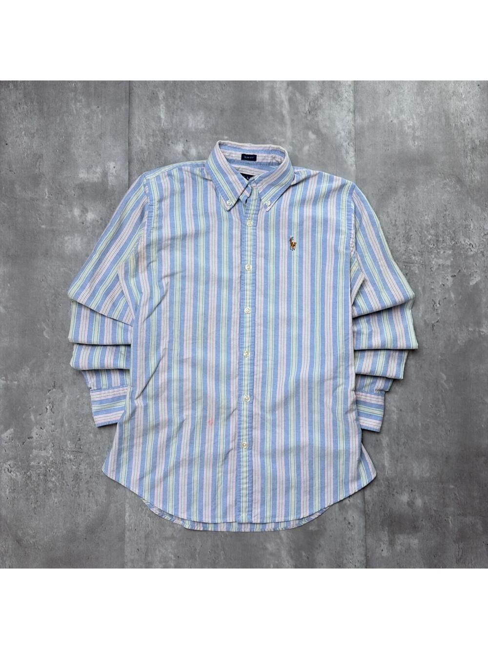 Y2K Light Blue Polo Ralph Lauren Striped Long Sleeve Button Up Shirt
